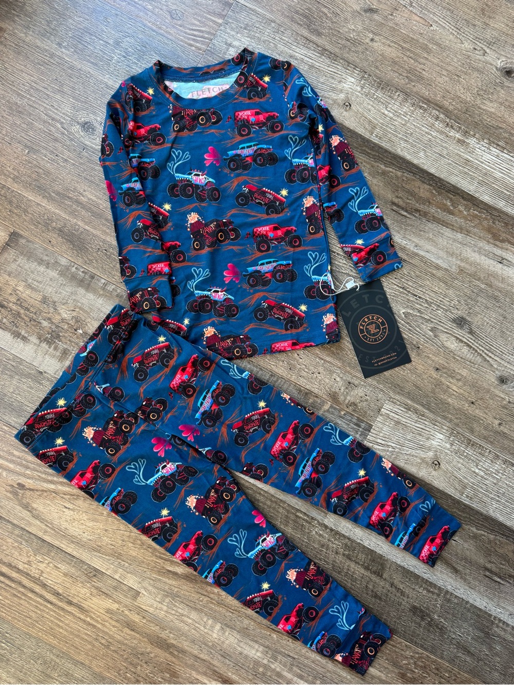 NWT Fletch Bamboo Monster Truck Valentines pajamas 18-24 months